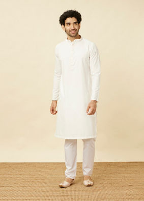 Pristine White Kurta Set with Embroidered Placket and Neckline image number 2